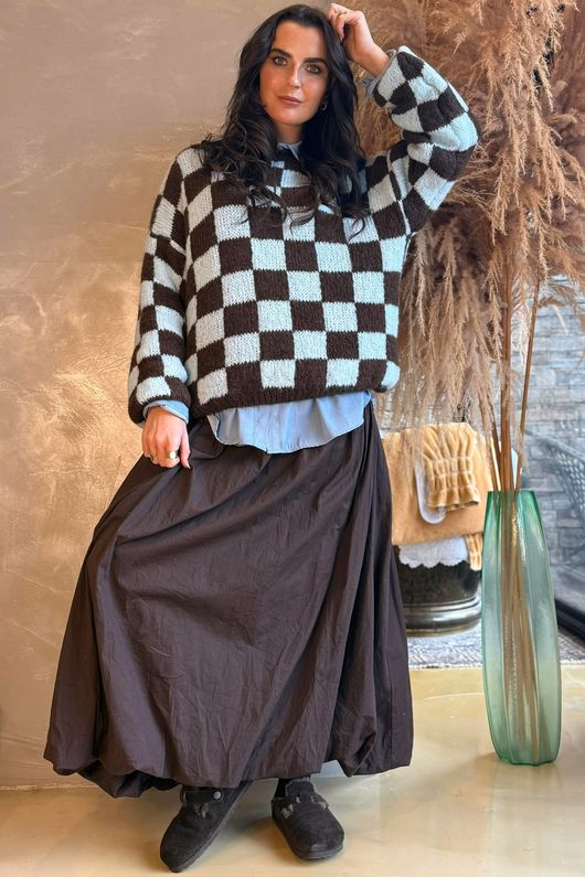 Big Softie Checkerboard Knit Chocolate & Blue